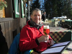 Enjoying some vital liquid replenishment in the mountains above Cortina