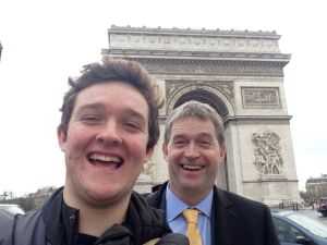 "Wearing" the Arc de Triomphe with Alex in Paris