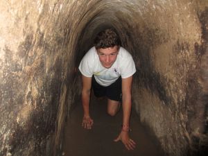 Matt scrambles through one of the claustrophobic tunnels